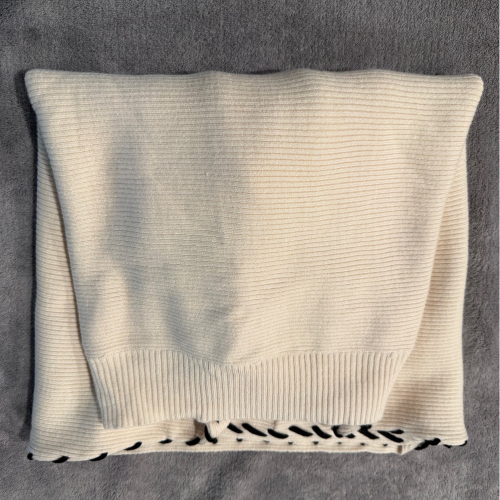 Philosophy Cream Color Off-Shoulder Sweater with Black Whipstitch. Size Medium. - Picture 4 of 8